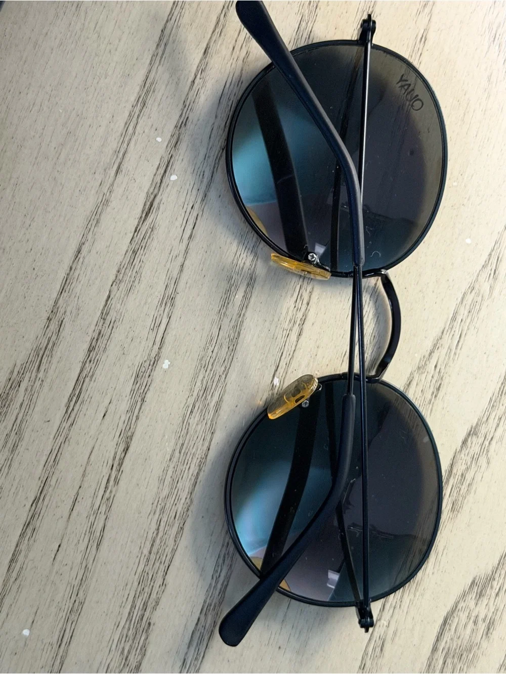 Quay Australia Black Round Metal Sunglasses with Gold Nose Pads